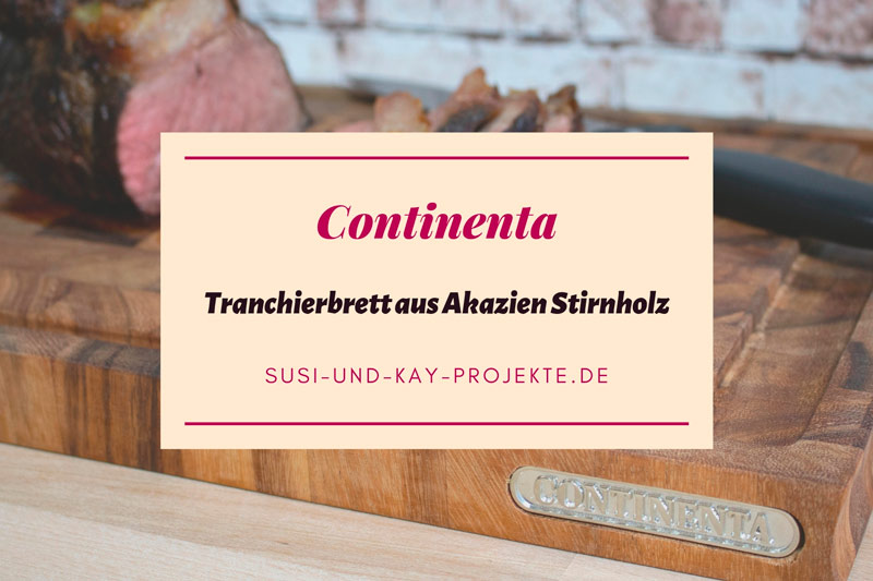 Continenta Tranchierbrett aus Akazien Stirnholz Schneidebrett in Edel Qualität mit Metall Emblem mit Saftrille Größe: 42,5 x 29 x 3,2 cm